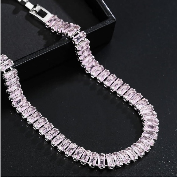 Pink CZ 14k white gold plated tennis bracelet - Picture 2 of 3